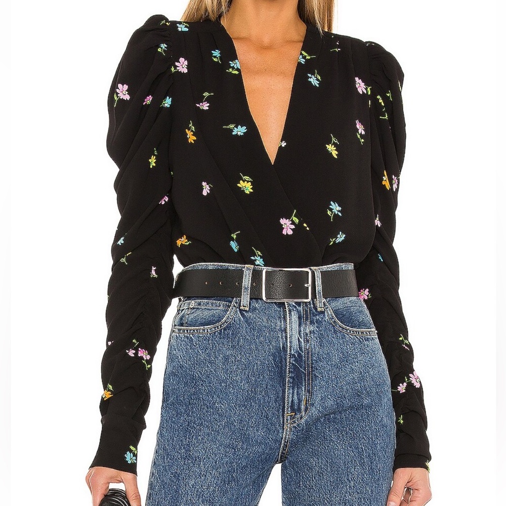 AFRM Black floral puff sleeve top